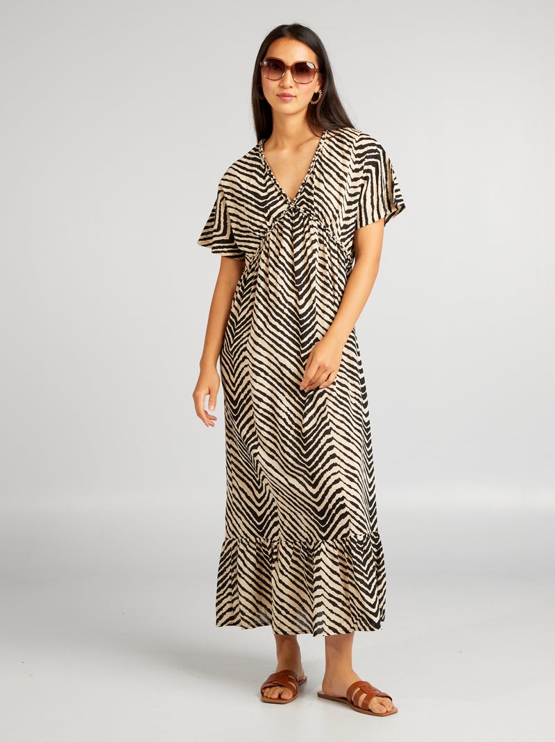 Robe maxi imprimée en voile de coton NOIR - Kiabi