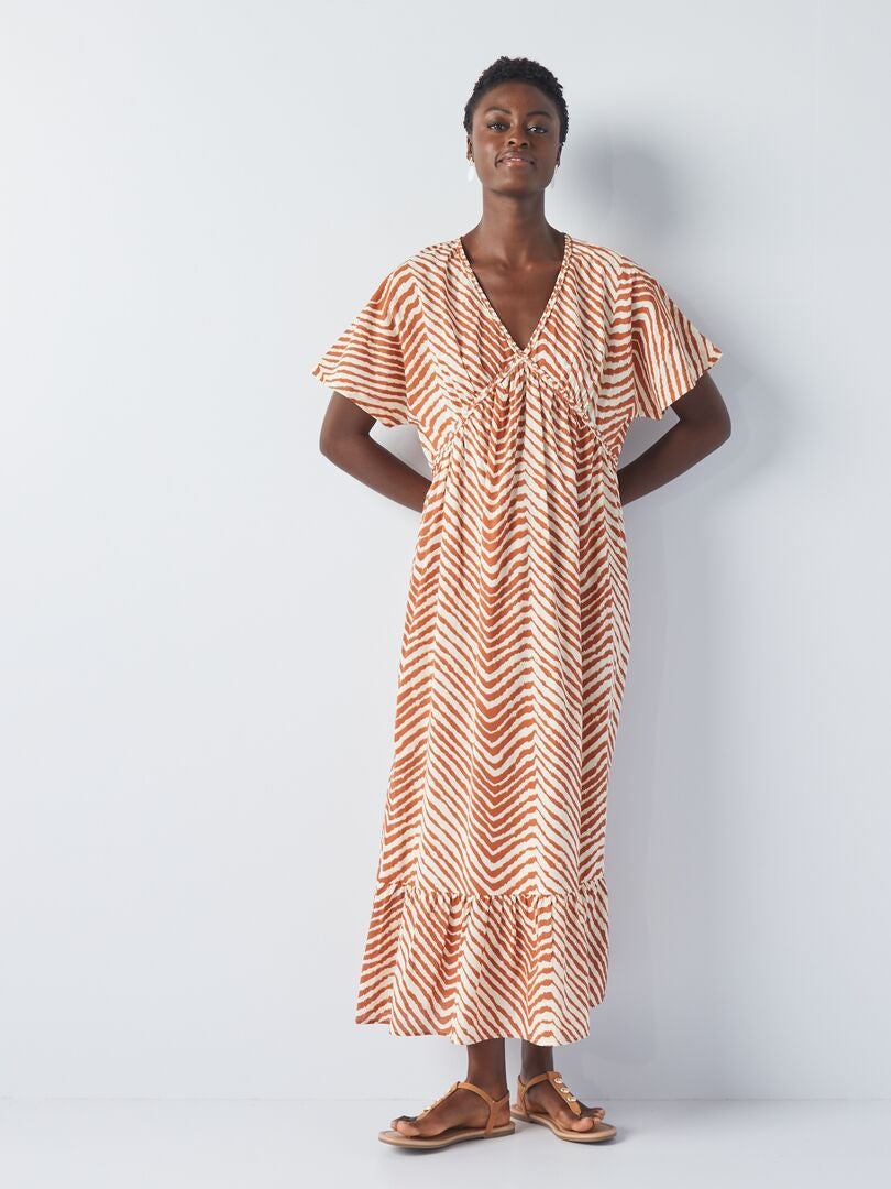 Robe maxi imprimée en voile de coton Orange/blanc - Kiabi