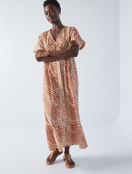Robe maxi imprimée en voile de coton - Kiabi