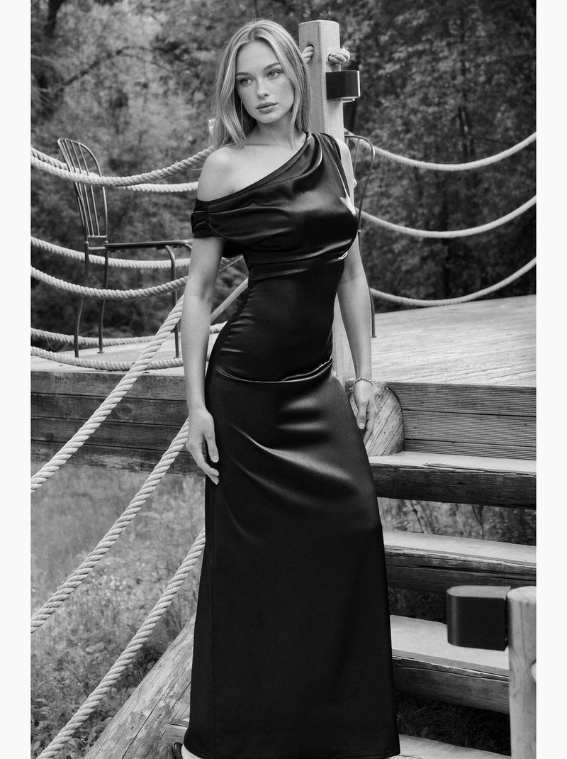 Robe maxi moulante à col asymétrique hiccup Noir - Kiabi