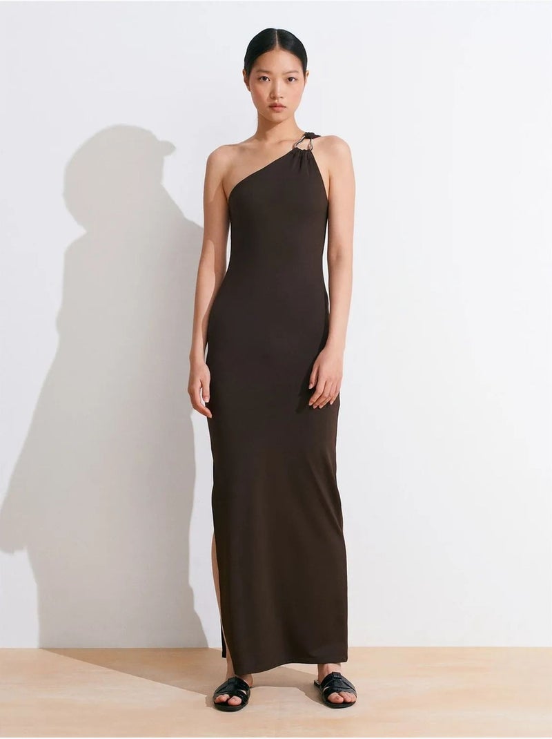 Robe maxi moulante asymétrique dilvin Marron chocolat - Kiabi