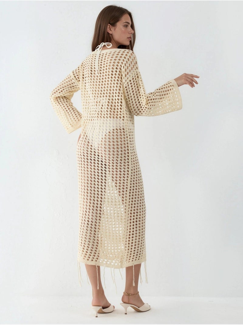 Robe maxi oversize en maille à encolure bateau Beige - Kiabi