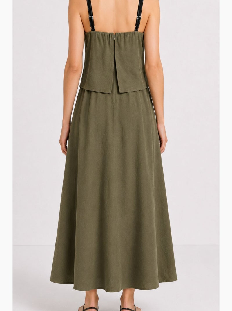 Robe maxi sans manches à coupe trapèze et col carré mixray Kaki - Kiabi