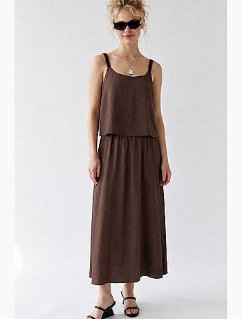 Robe maxi sans manches à coupe trapèze et col carré mixray