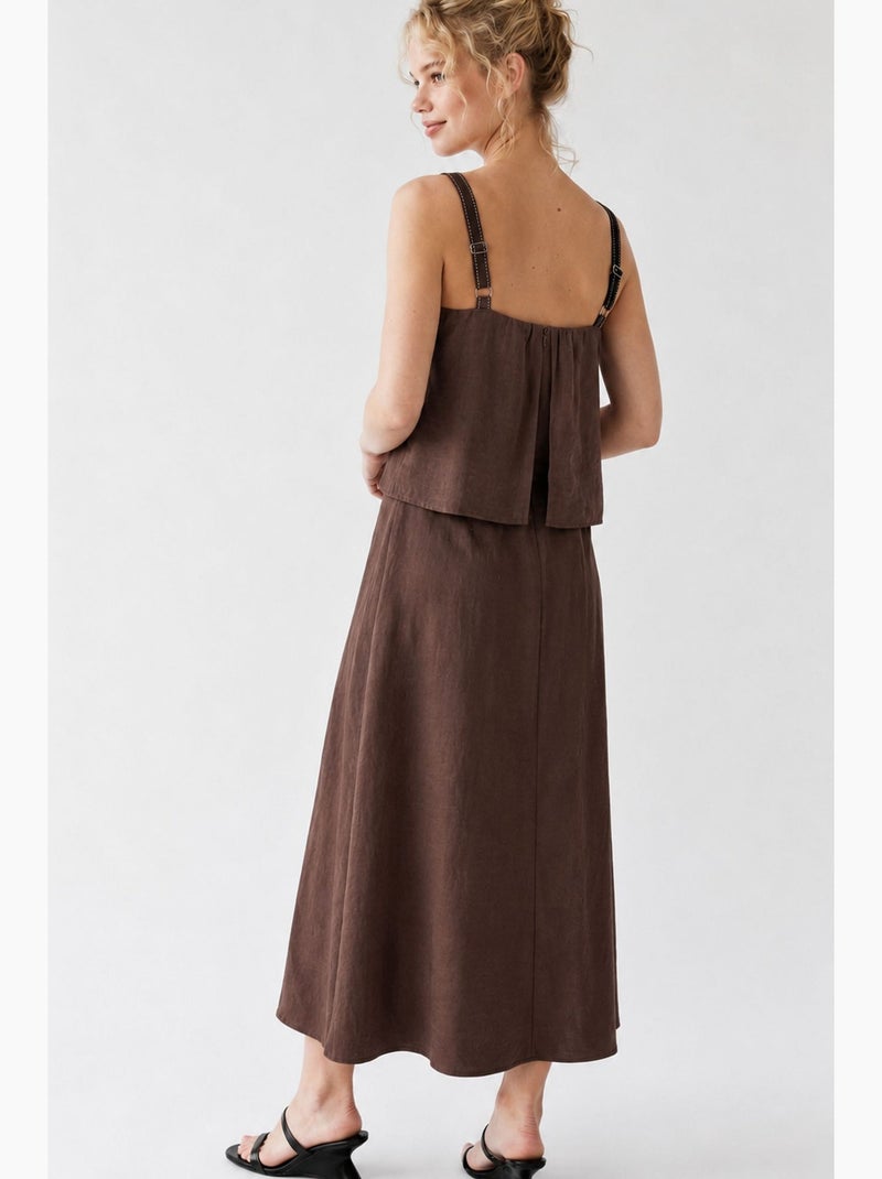 Robe maxi sans manches à coupe trapèze et col carré mixray Marron chocolat - Kiabi