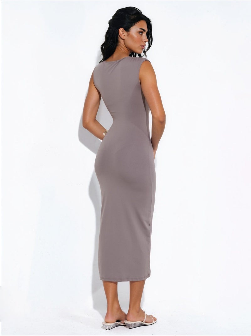 Robe maxi sans manches busem Taupe - Kiabi