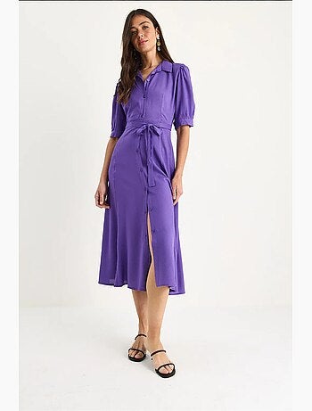 Robe mi-longue à boutons et col chemise lucci
