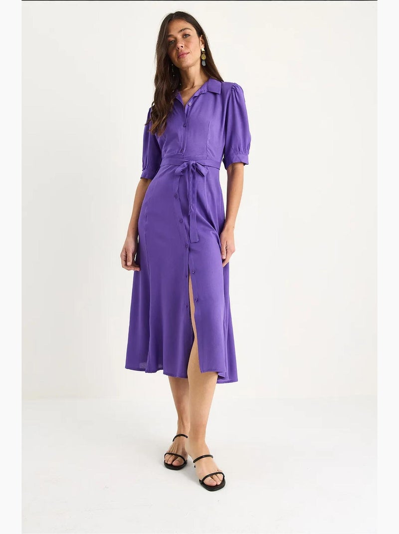 Robe mi-longue à boutons et col chemise lucci Violet aubergine - Kiabi