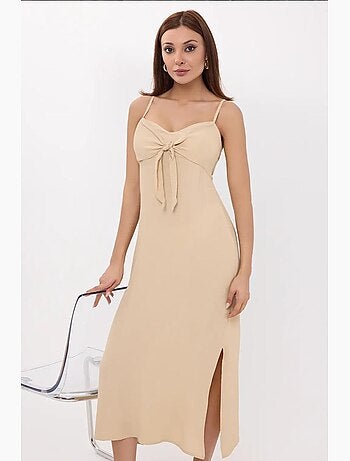 Robe mi-longue à bretelles spaghetti nouées sur le devant hiccup