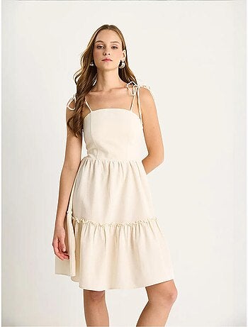 Robe mi-longue à col carré et coupe a avec détails de reliure lucci
