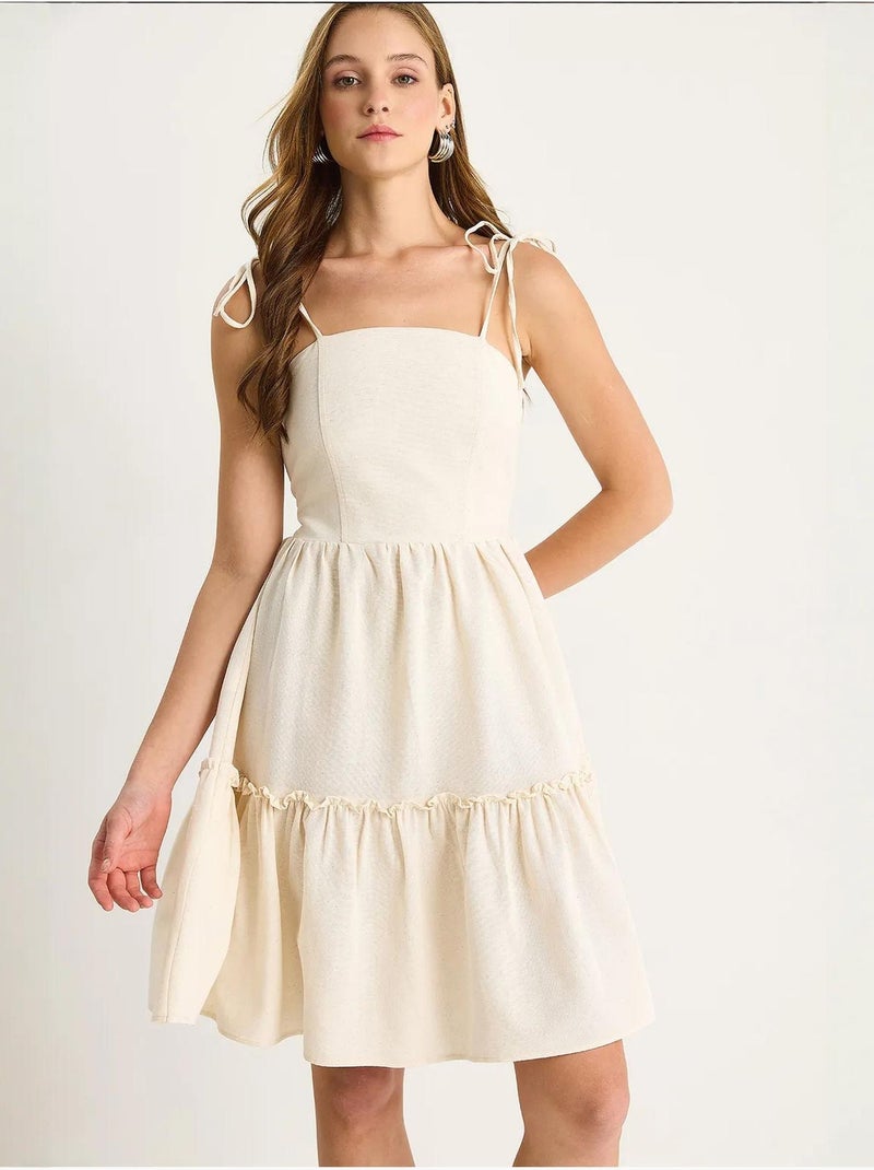 Robe mi-longue à col carré et coupe a avec détails de reliure lucci Beige argile - Kiabi