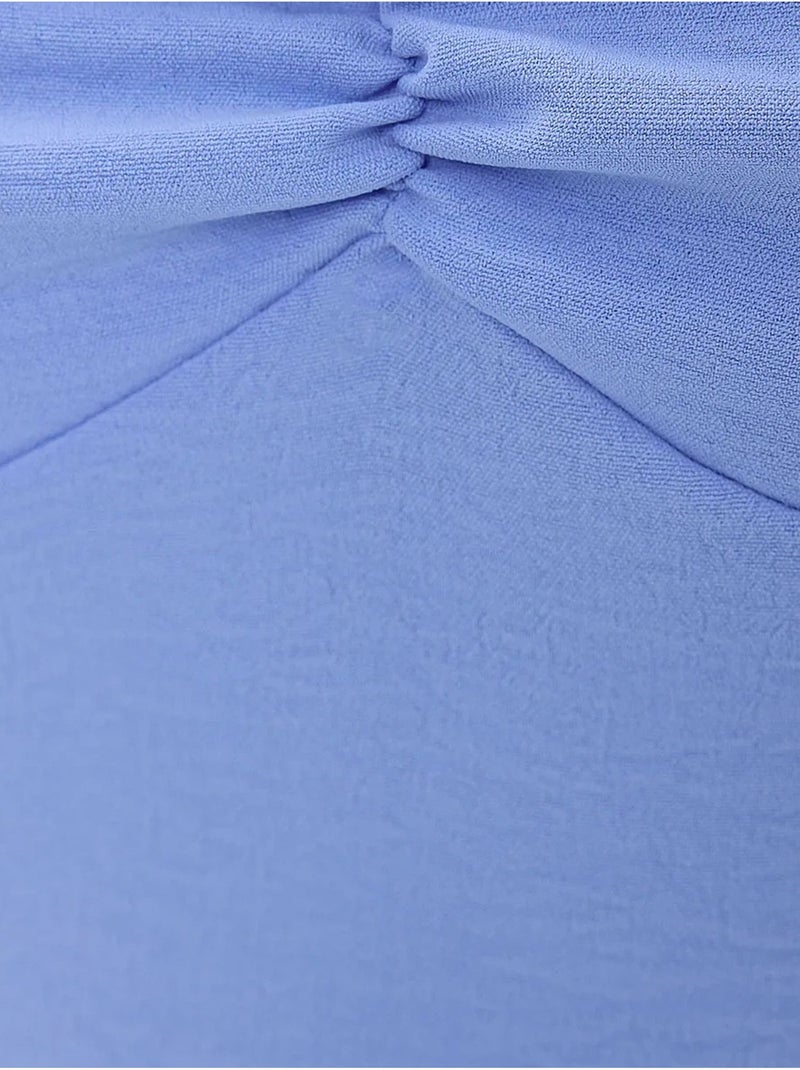 Robe mi-longue à col en cœur et fente latérale Bleu ciel - Kiabi