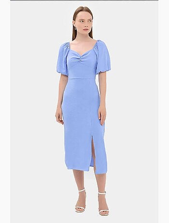 Robe mi-longue à col en cœur et fente latérale hiccup