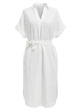 Robe mi-longue à col en v et détails accessoires mixray