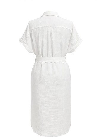 Robe mi-longue à col en v et détails accessoires mixray