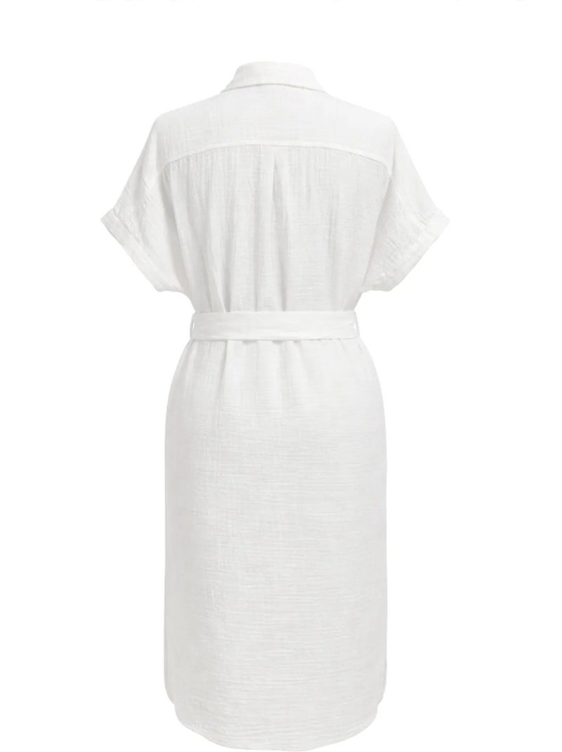 Robe mi-longue à col en v et détails accessoires mixray Blanc - Kiabi