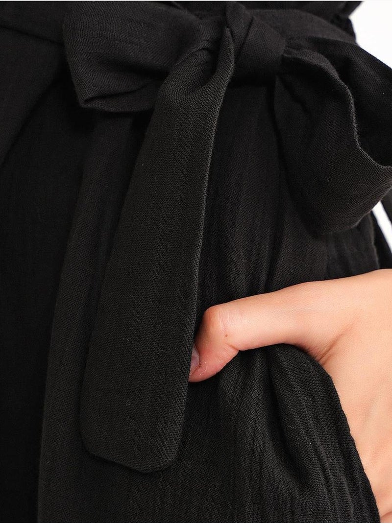 Robe mi-longue à col en v et détails accessoires mixray Noir - Kiabi