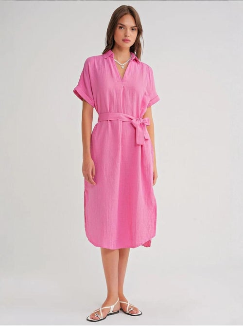Robe mi-longue à col en v et détails accessoires mixray - Kiabi