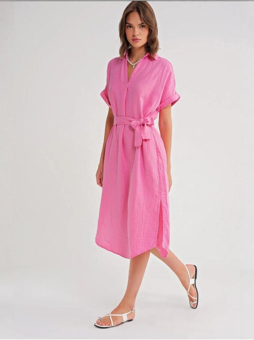 Robe mi-longue à col en v et détails accessoires mixray - Kiabi