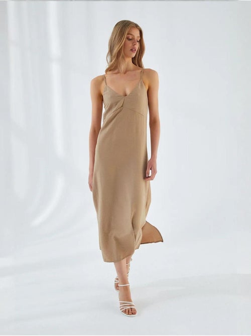 Robe mi-longue à col en v et fente mixray - Kiabi Robe mi-longue à col en v et fente mixray - Kiabi