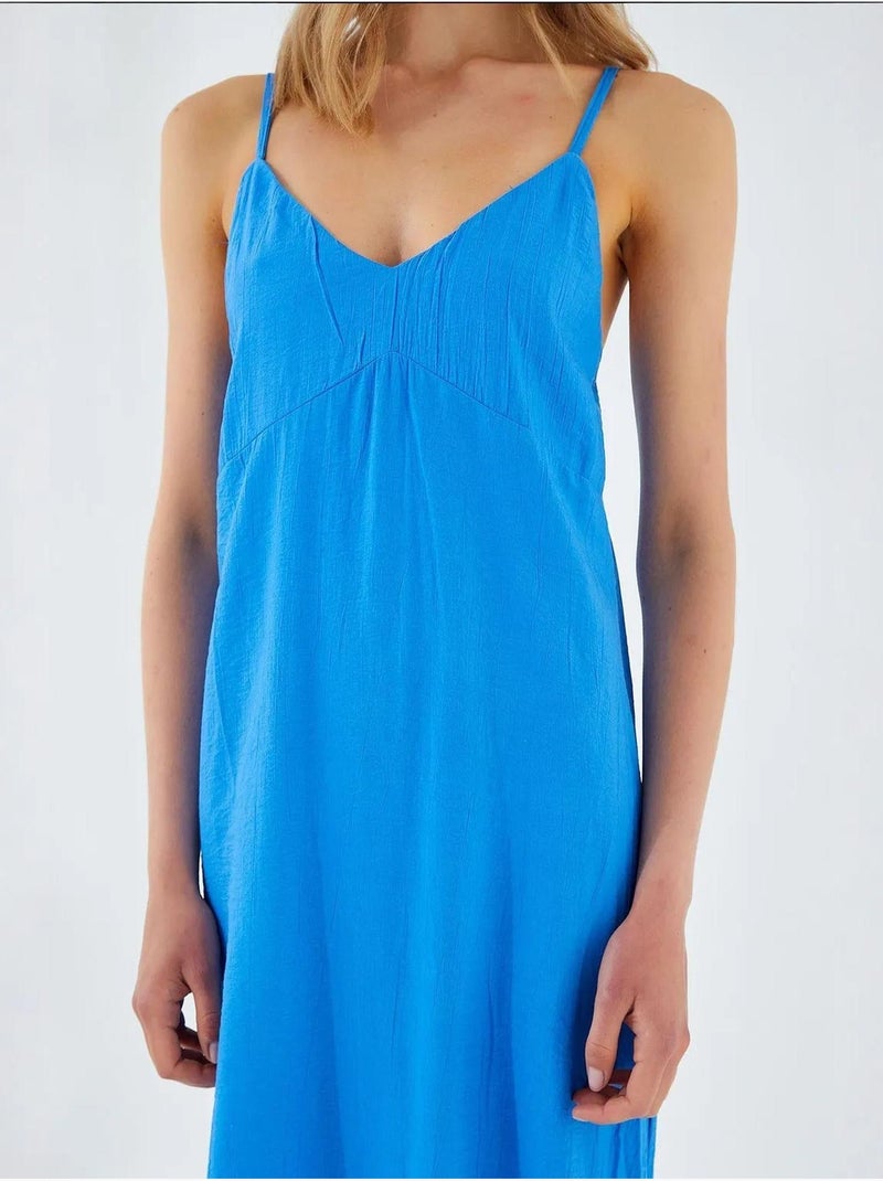 Robe mi-longue à col en v et fente mixray Bleu cobalt - Kiabi