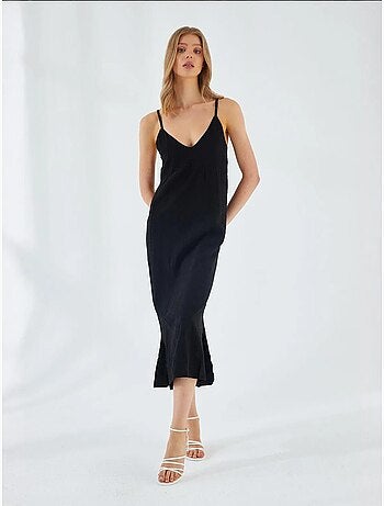 Robe mi-longue à col en v et fente mixray