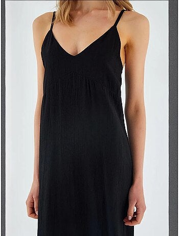 Robe mi-longue à col en v et fente mixray