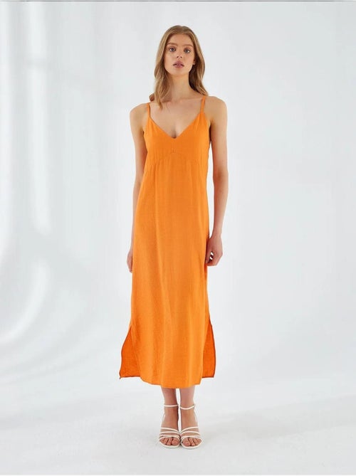 Robe mi-longue à col en v et fente mixray - Kiabi Robe mi-longue à col en v et fente mixray - Kiabi