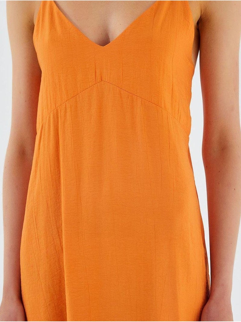 Robe mi-longue à col en v et fente mixray Orange mandarine - Kiabi