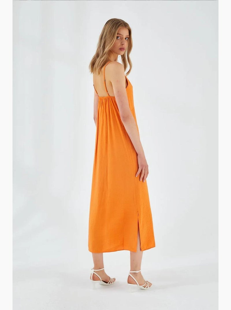 Robe mi-longue à col en v et fente mixray Orange mandarine - Kiabi