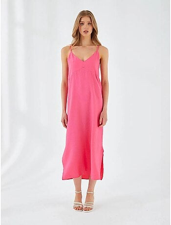 Robe mi-longue à col en v et fente mixray
