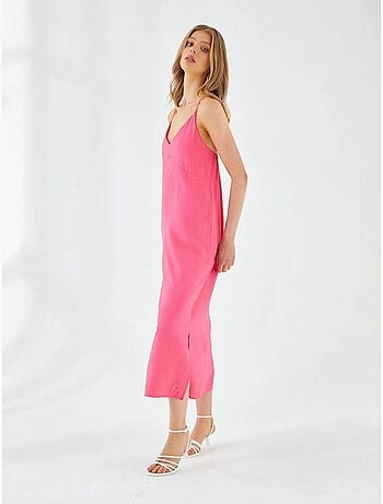 Robe mi-longue à col en v et fente mixray