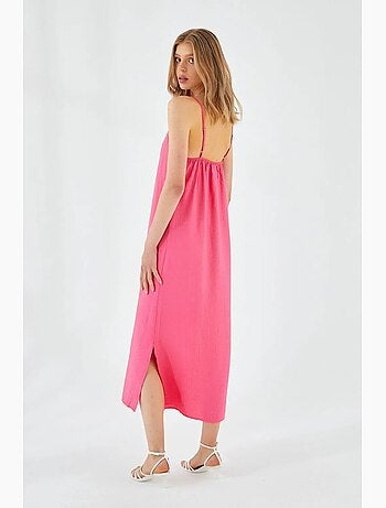 Robe mi-longue à col en v et fente mixray
