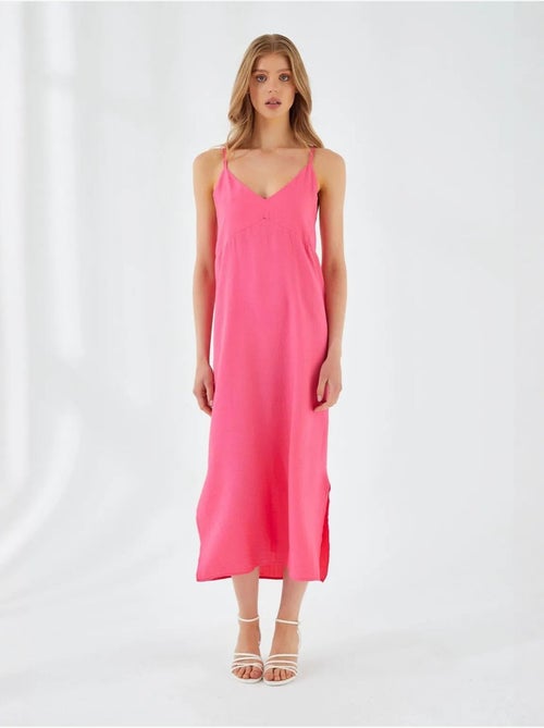 Robe mi-longue à col en v et fente mixray - Kiabi