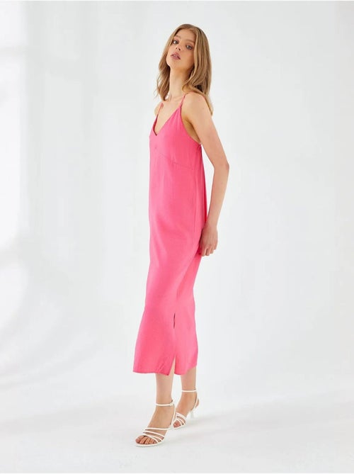 Robe mi-longue à col en v et fente mixray - Kiabi