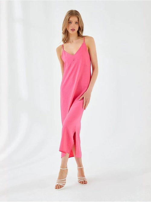 Robe mi-longue à col en v et fente mixray - Kiabi