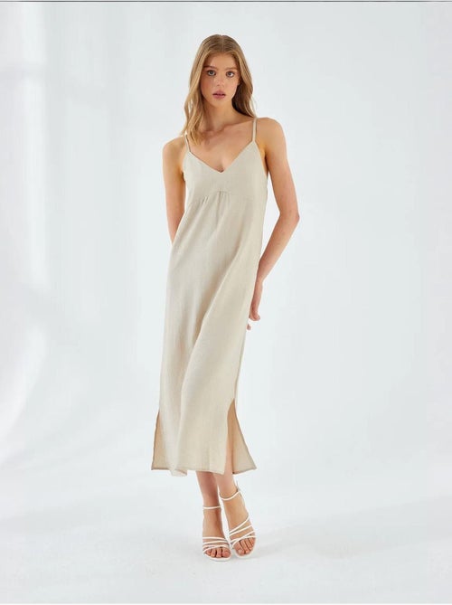 Robe mi-longue à col en v et fente mixray - Kiabi Robe mi-longue à col en v et fente mixray - Kiabi