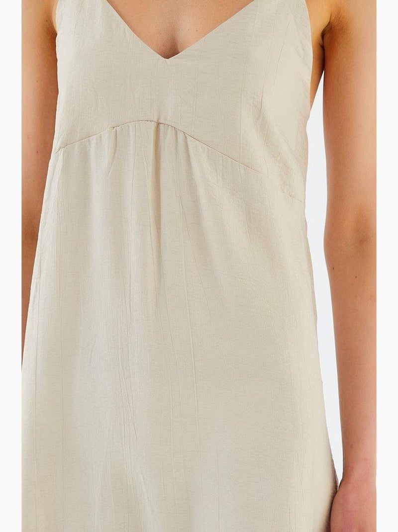 Robe mi-longue à col en v et fente mixray Sable - Kiabi