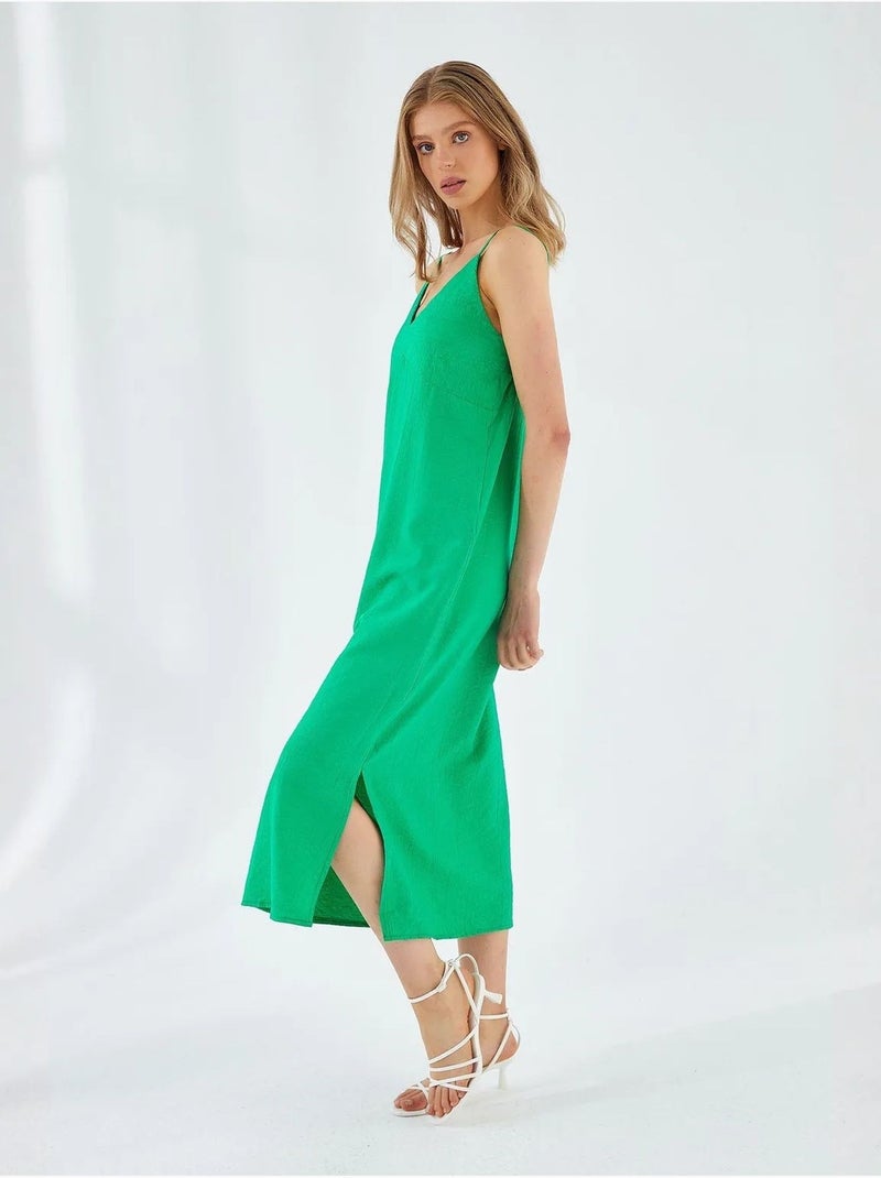 Robe mi-longue à col en v et fente mixray Vert émeraude - Kiabi