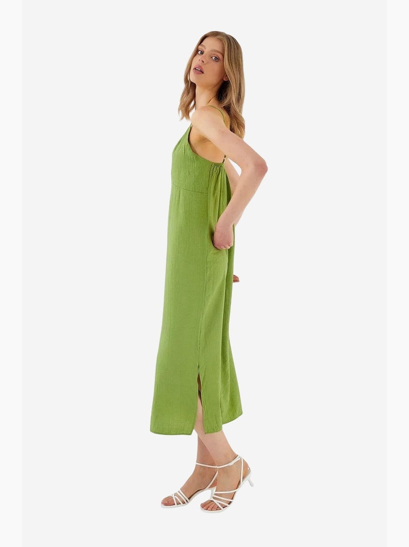 Robe mi-longue à col en v et fente mixray Vert - Kiabi
