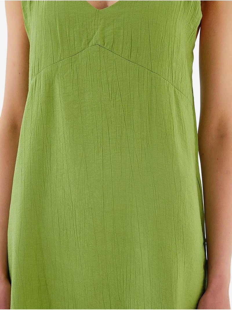 Robe mi-longue à col en v et fente mixray Vert - Kiabi