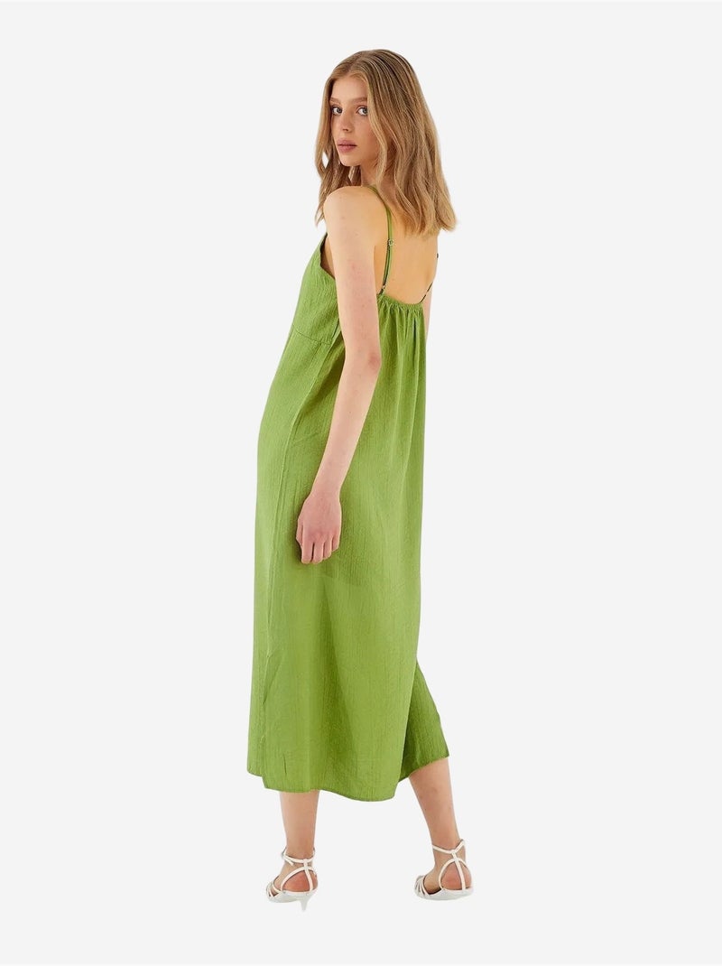 Robe mi-longue à col en v et fente mixray Vert - Kiabi