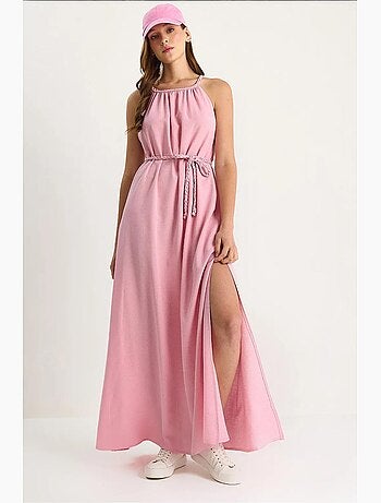 Robe mi-longue à col licou et lien à nouer lucci