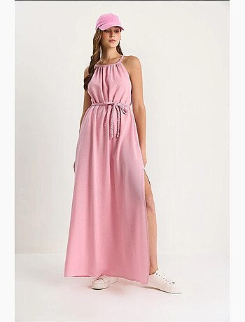 Robe mi-longue à col licou et lien à nouer lucci