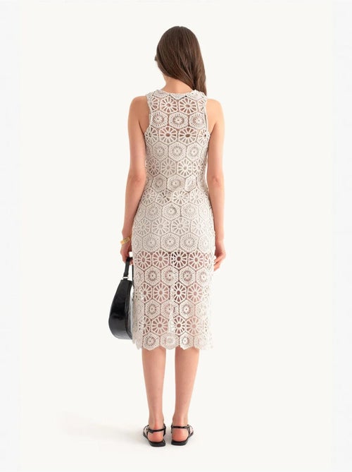 Robe mi-longue à col rond et dentelle au crochet - Kiabi