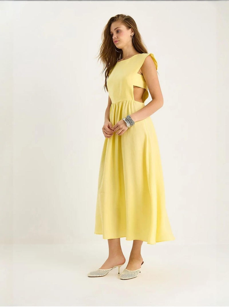Robe mi-longue à découpes et col ras du cou lucci Jaune citron - Kiabi
