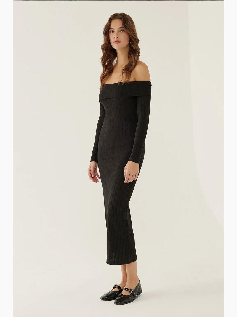 Robe mi-longue à épaules dénudées hiccup Noir - Kiabi
