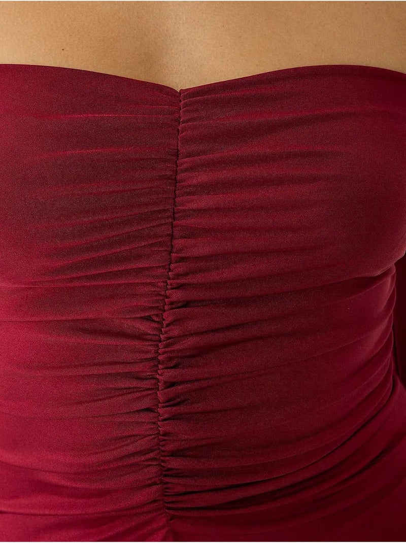 Robe mi-longue à épaules dénudées Rouge - Kiabi