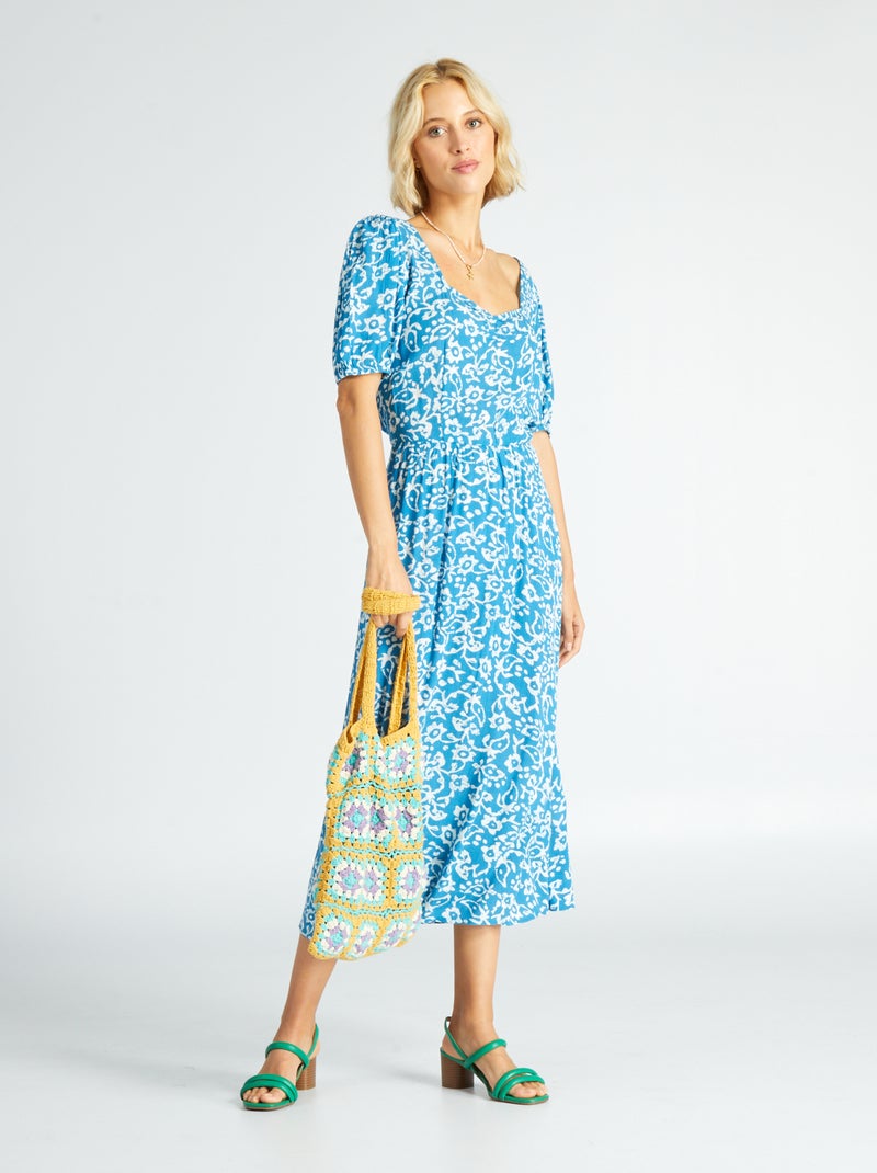 Robe mi-longue à motif BLEU - Kiabi