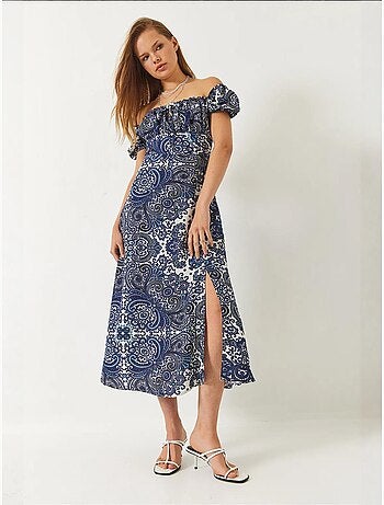 Robe mi-longue à motifs et col noué lucci